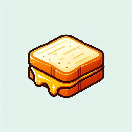 Illustration of a sandwich with butter and honey in cartoon style.の写真素材