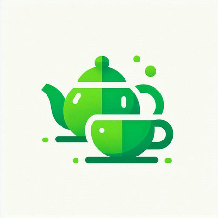Green tea icon with teapot and cup. Vector illustration.の写真素材