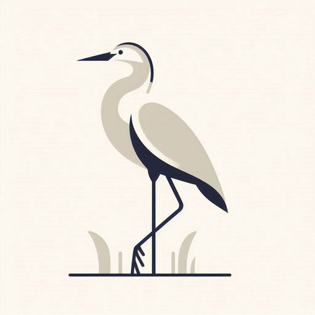 Vector illustration of a white heron on a white background. Flat style.の写真素材