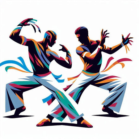 Vector illustration of a pair of dancers performing a traditional folk dance.