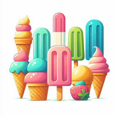 Ice cream in a waffle cone. Vector illustration on white background.