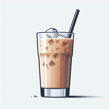 Iced coffee with a straw in a glass. Vector illustration.