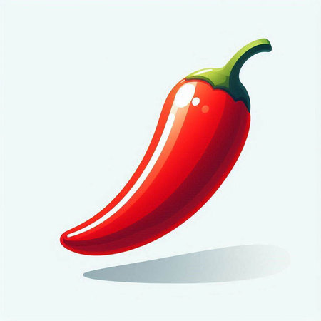 Illustration of a red hot chili pepper on a white background.