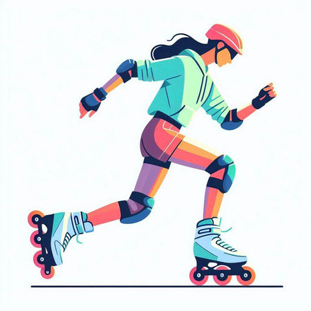 Roller skater in action. Vector illustration in flat style.