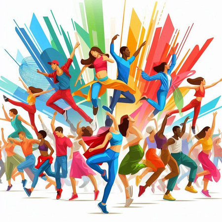 Group of dancing people. Colorful vector illustration in cartoon style.の写真素材