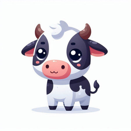 Cute cartoon cow. Farm animal. Vector illustration in a flat styleの写真素材