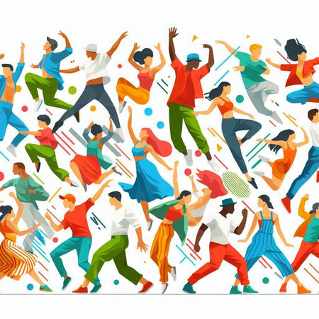 Crowd of dancing people. Vector illustration in flat cartoon style.の写真素材