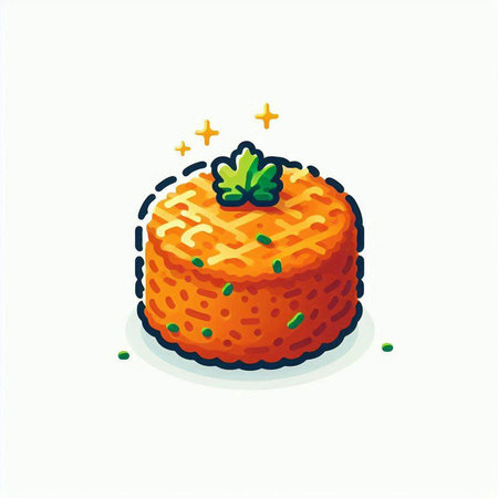 Illustration of carrot cake with parsley on a white background.