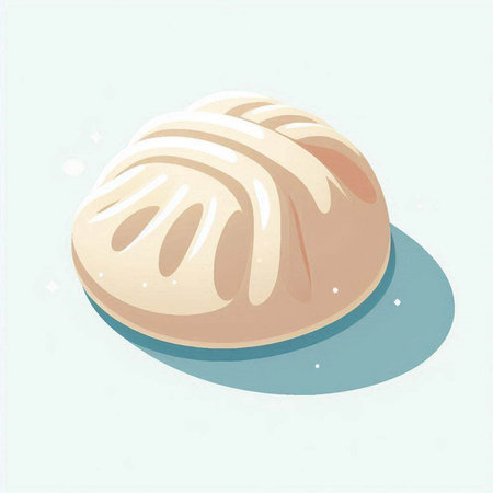 Illustration of a steamed dumpling on a blue background