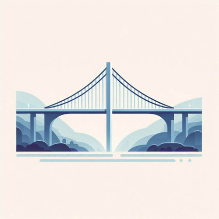 Bridge over the river. Landscape. Vector illustration in retro style.