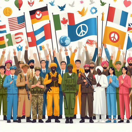 Soldiers of different nationalities and nationalities. Vector illustration.