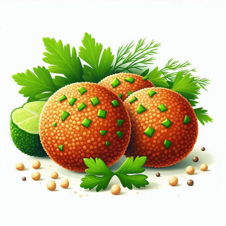 Illustration of arabic fish balls with parsley and lime