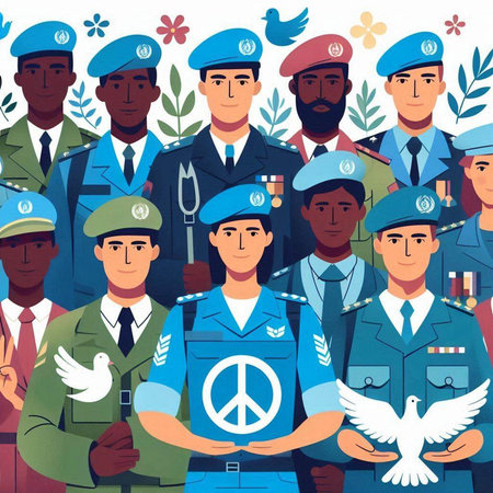 Group of police officers and soldiers. Vector illustration in flat style.