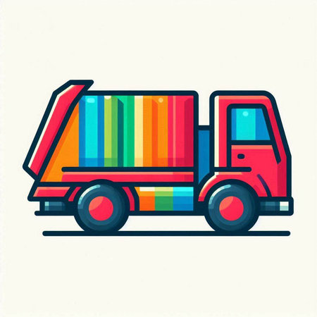 Garbage truck icon. Colorful vector illustration in flat style.の写真素材