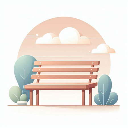 Wooden bench in the park. Vector illustration in flat style.