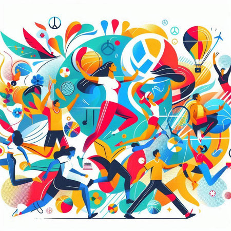 Sport background with people playing basketball. Vector illustration in flat style.