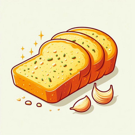 Sliced bread with garlic on white background. Vector illustration.の写真素材