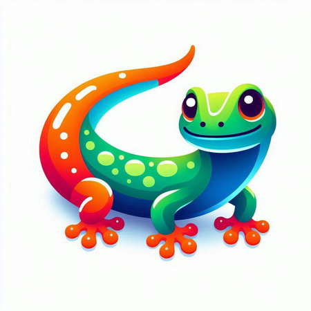 Illustration of a cute colorful lizard isolated on a white background.の写真素材