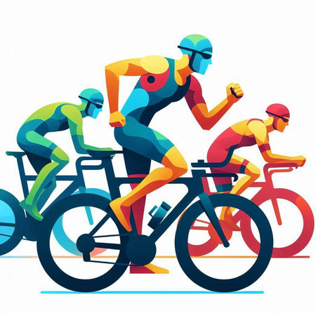 Cyclists racing, vector illustration. Colorful flat design.の写真素材