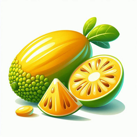 Illustration of fresh whole and half melon fruits on white background