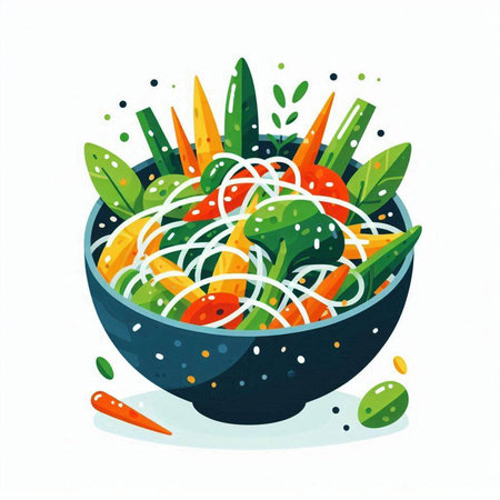Vegetable salad in a bowl. Vector illustration in a flat style.の写真素材