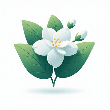 Jasmine flowers and leaves on white background. Vector illustration.の写真素材
