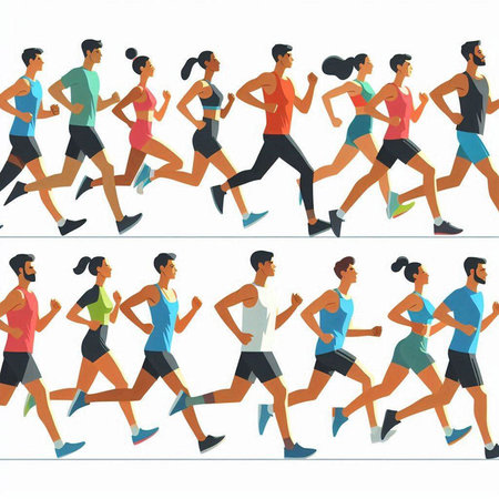 Running people. Group of people jogging. Vector illustration in flat styleの写真素材