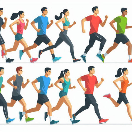 Running people, men and women in sportswear, vector illustrationの写真素材