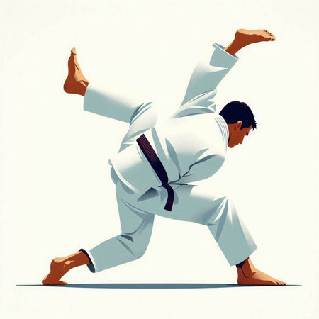 karate fighter in motion on white background with shadow, vector illustrationの写真素材