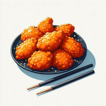Illustration of fried chicken with chopsticks on a white background.の写真素材