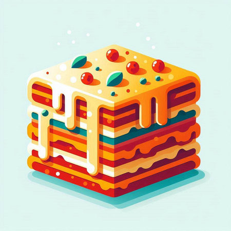 Vector illustration of a piece of cake in isometric style on a blue background