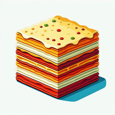 Illustration of a stack of lasagna on a white background.
