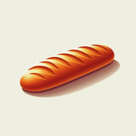 Illustration of a long loaf of bread on a white background.の写真素材