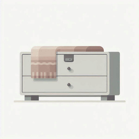 Illustration of an open drawer with a towel on a white backgroundの写真素材