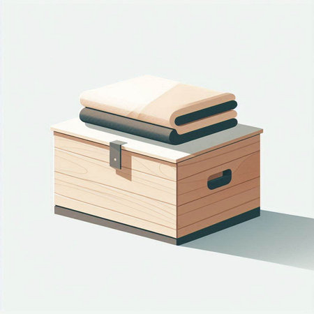 Illustration of a wooden chest with a towel on a white background