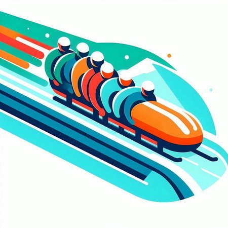 Train on the track. Vector illustration of a red and blue train.の写真素材