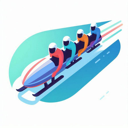 Bobsledding, extreme winter sports. Isometric vector illustration.