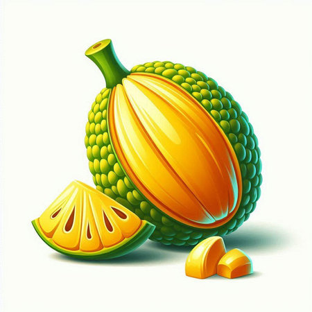 Illustration of an exotic fruit, Jackfruit on a white background