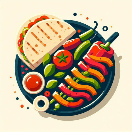 Illustration of fast food on a plate. Vector illustration in flat style.