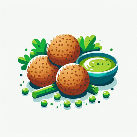 Fried meatballs with green sauce and parsley. Vector illustration.の写真素材