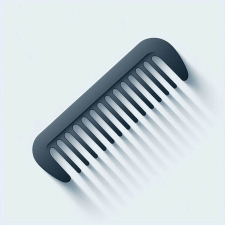 Illustration of a black comb on a white background with shadow.