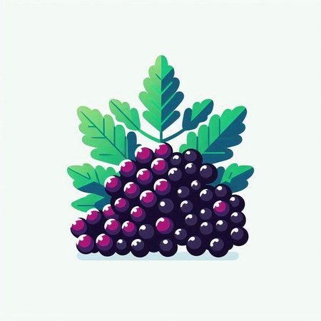 Vector illustration of a bunch of black grapes on a white background.の写真素材