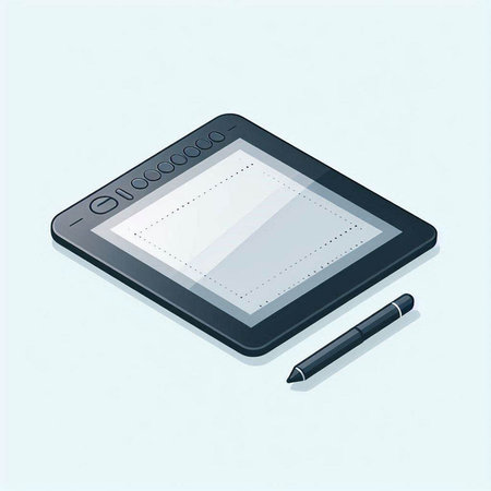 Tablet computer with pen. Isometric view. Vector illustration.