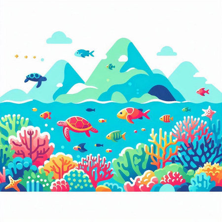 Coral reef and fish. Underwater world. Vector illustration.の写真素材