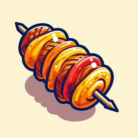 Illustration of a cartoon style meat kebab on a stickの写真素材
