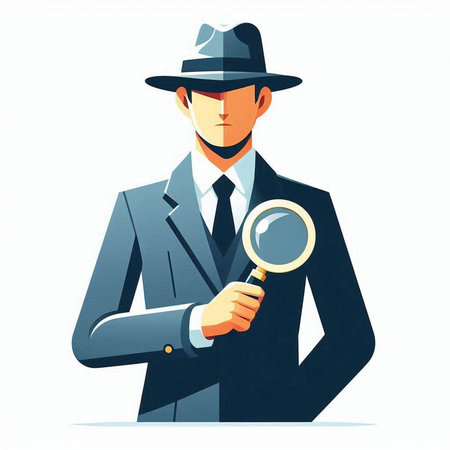 Detective with magnifying glass. Vector illustration in cartoon style.の写真素材