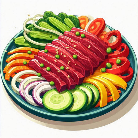 Illustration of a Fresh Tuna Salad with Vegetables on a Plateの写真素材