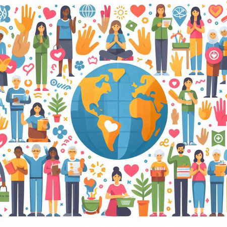 Flat design vector illustration concept of World Health Day with people around the world.の写真素材