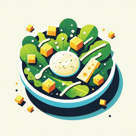 Vector illustration of salad with cheese, lettuce and mayonnaise.の写真素材