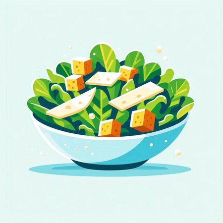 Healthy salad in a bowl. Vector illustration in flat style.の写真素材